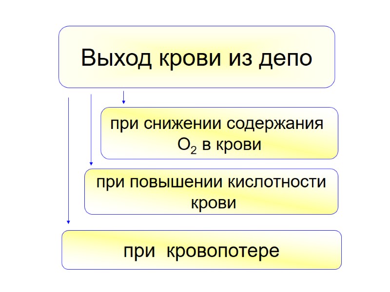 Выход крови из депо при снижении содержания  О2 в крови при повышении кислотности